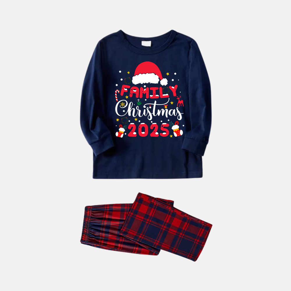 Mirla | Sött Familjejul 2025 Mönster Tryckt Röd och Blå Rutiga Julmatchande Pyjamas-Eva Jonsson