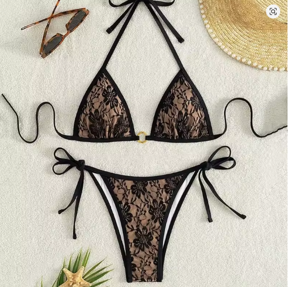 Mirla | Spets-patchwork V-ringad bikini-set-Eva Jonsson