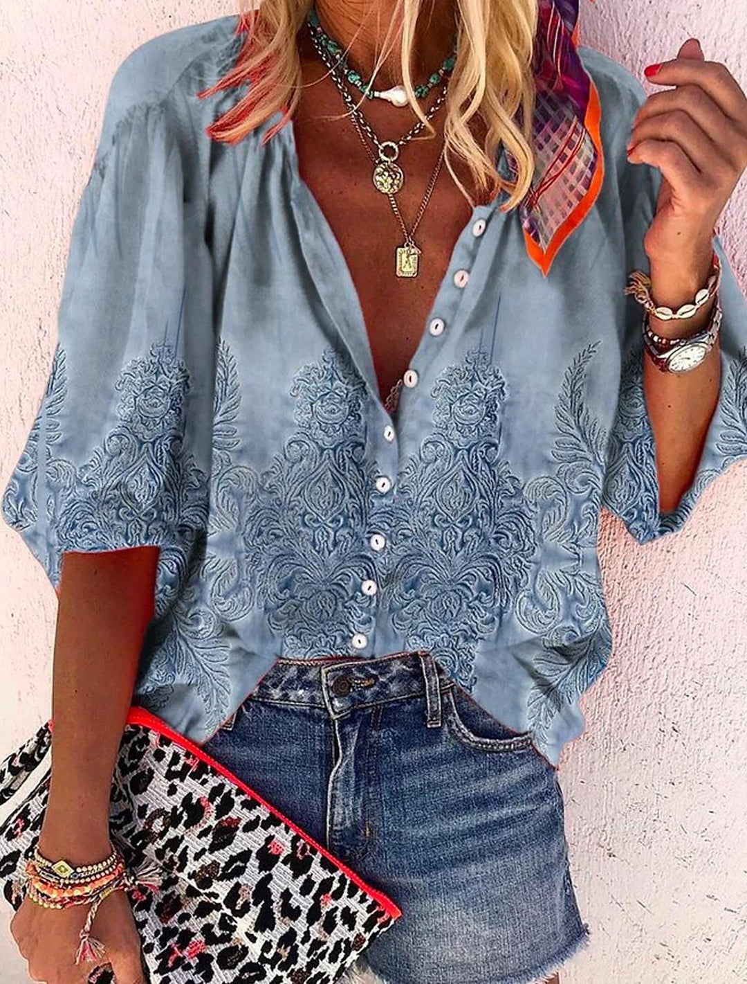 Mirla | Spetsbroderad Boho Långärmad Tunika Blus-Eva Jonsson
