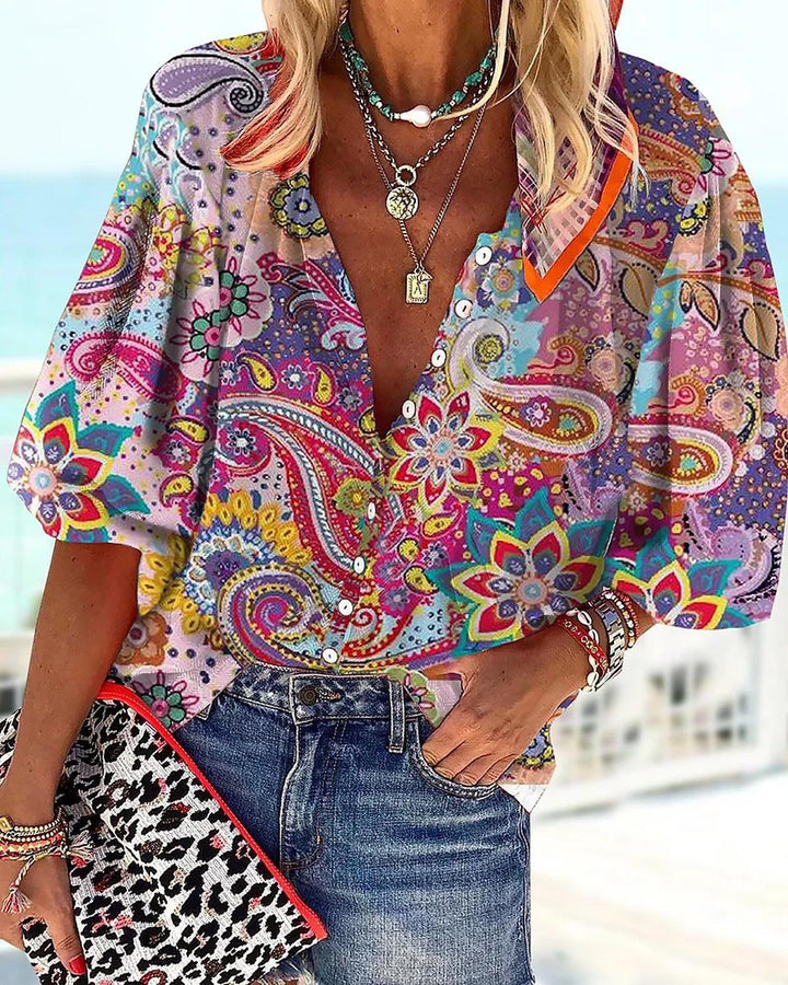 Mirla | Spetsbroderad Boho Långärmad Tunika Blus-Eva Jonsson