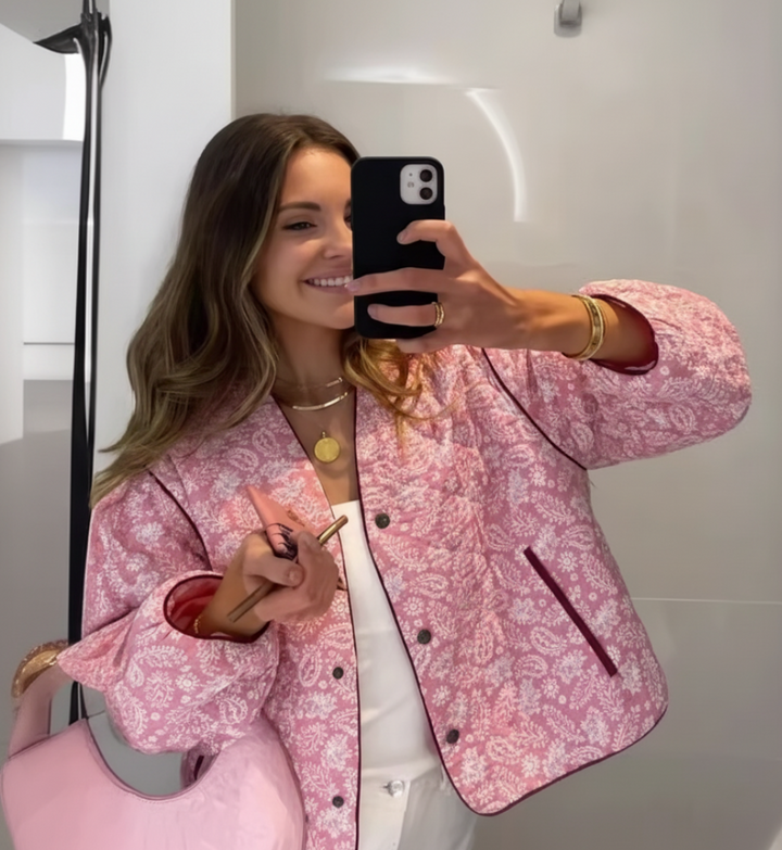 Mirla | Steppjacka Blommönster Knappfront Jacka-Eva Jonsson