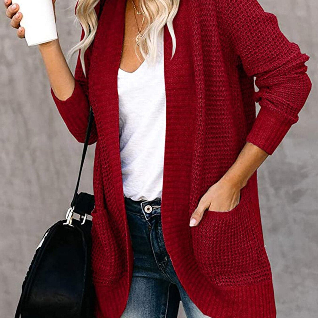 Mirla | Stickad Cardigan Långärmad Lätt Passform Öppen Framsida med Stora Fickor-Eva Jonsson