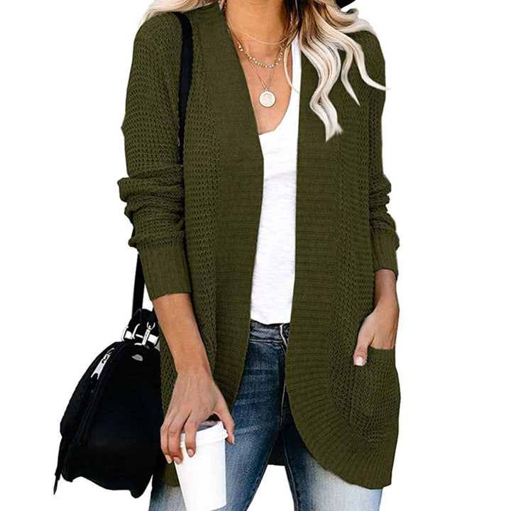 Mirla | Stickad Cardigan Långärmad Lätt Passform Öppen Framsida med Stora Fickor-Eva Jonsson