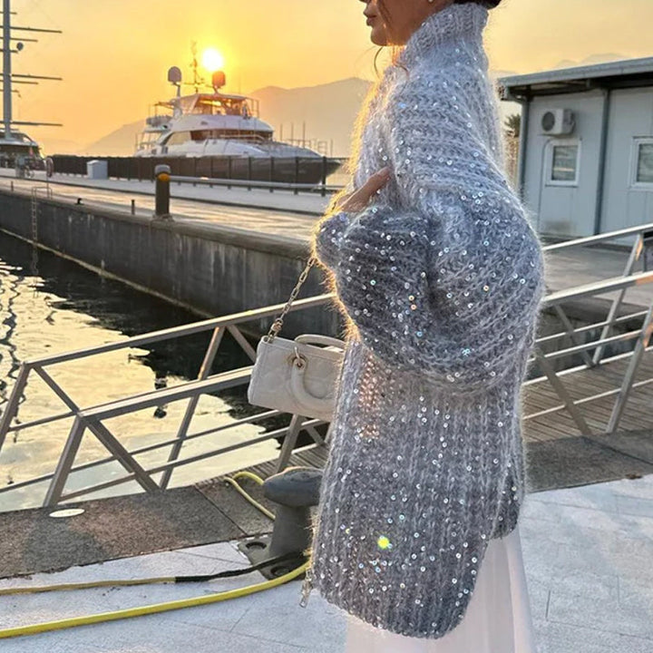 Mirla | Stickad Cardigan med Glitterpaljetter-Eva Jonsson