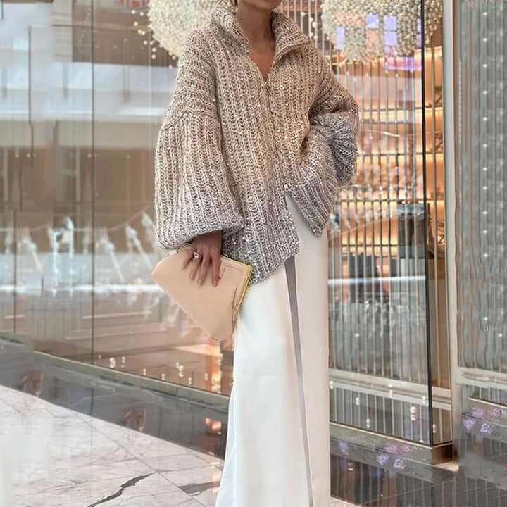Mirla | Stickad Cardigan med Glitterpaljetter-Eva Jonsson