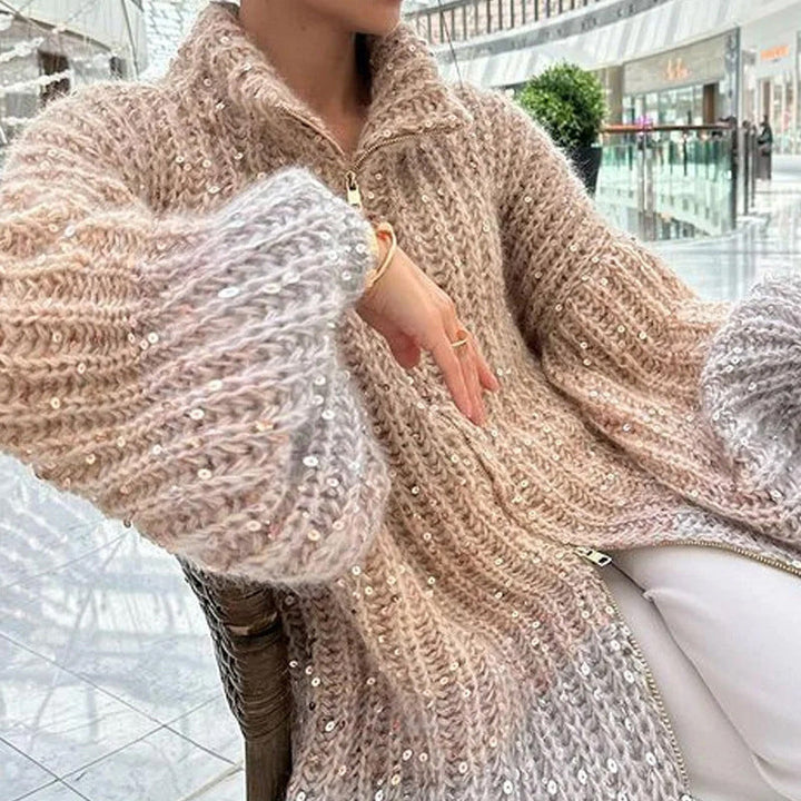 Mirla | Stickad Cardigan med Glitterpaljetter-Eva Jonsson