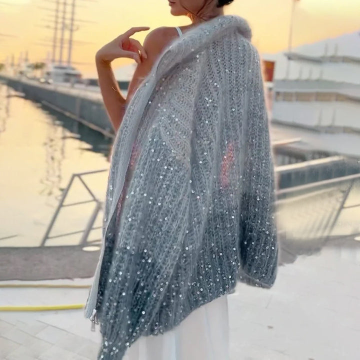 Mirla | Stickad Cardigan med Glitterpaljetter-Eva Jonsson