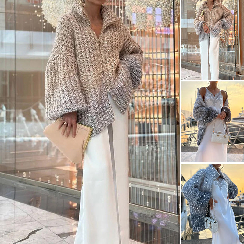 Mirla | Stickad Cardigan med Glitterpaljetter-Eva Jonsson