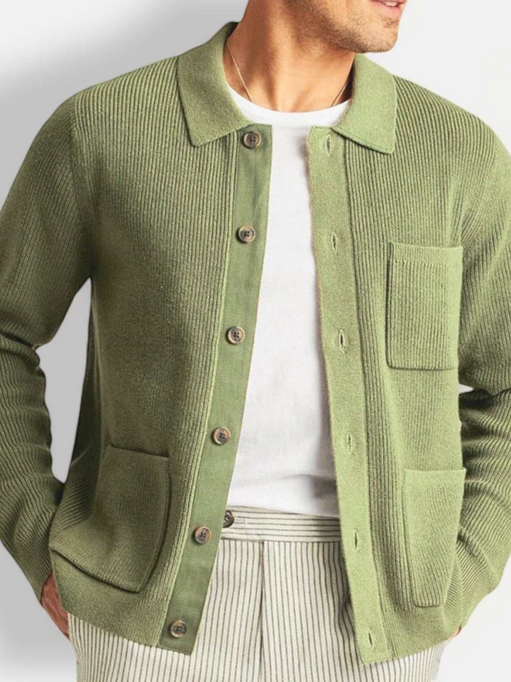 Mirla | Stickad Cardigan med Skjortkrage och Knappstängning-Eva Jonsson
