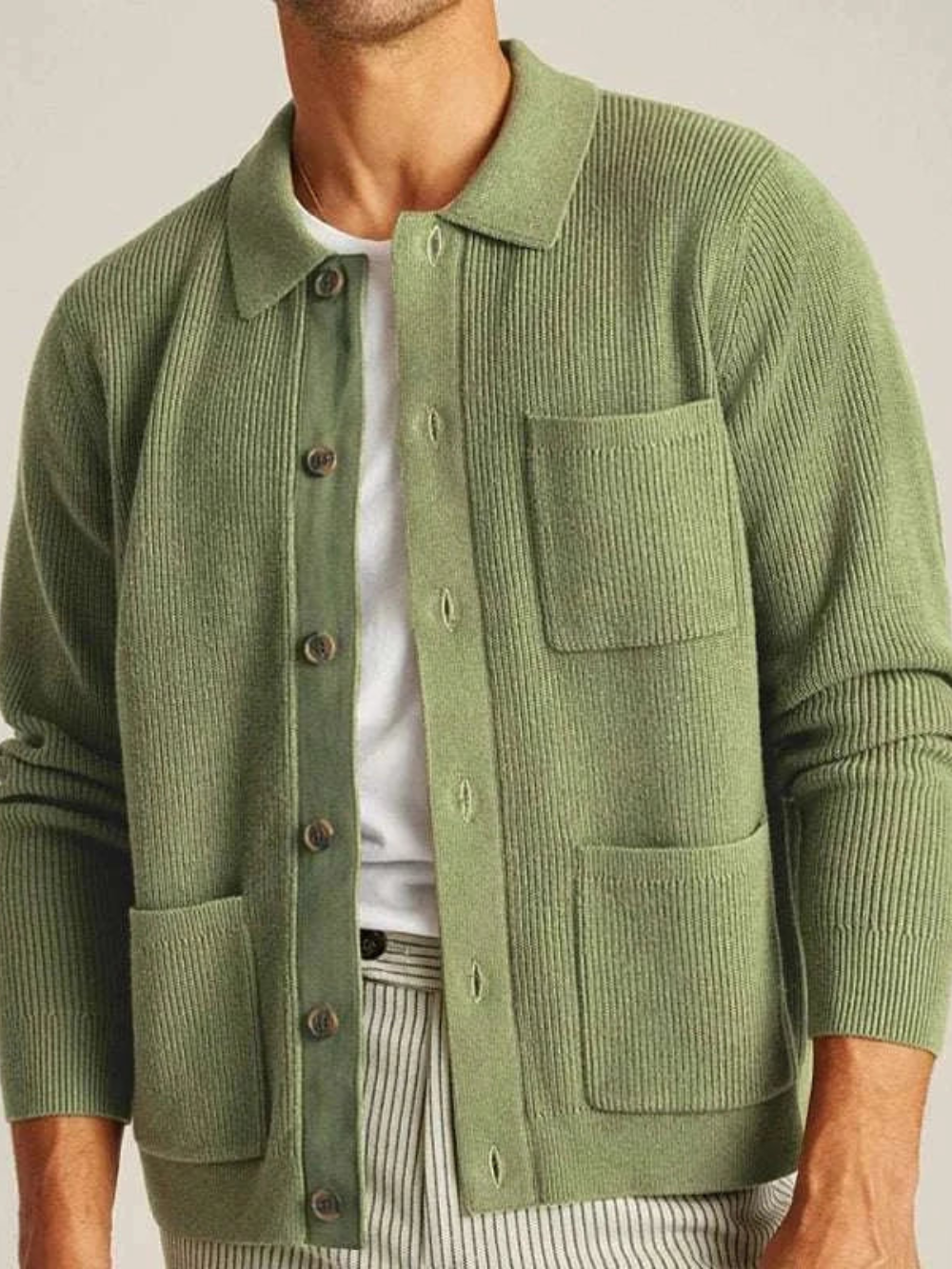 Mirla | Stickad Cardigan med Skjortkrage och Knappstängning-Eva Jonsson