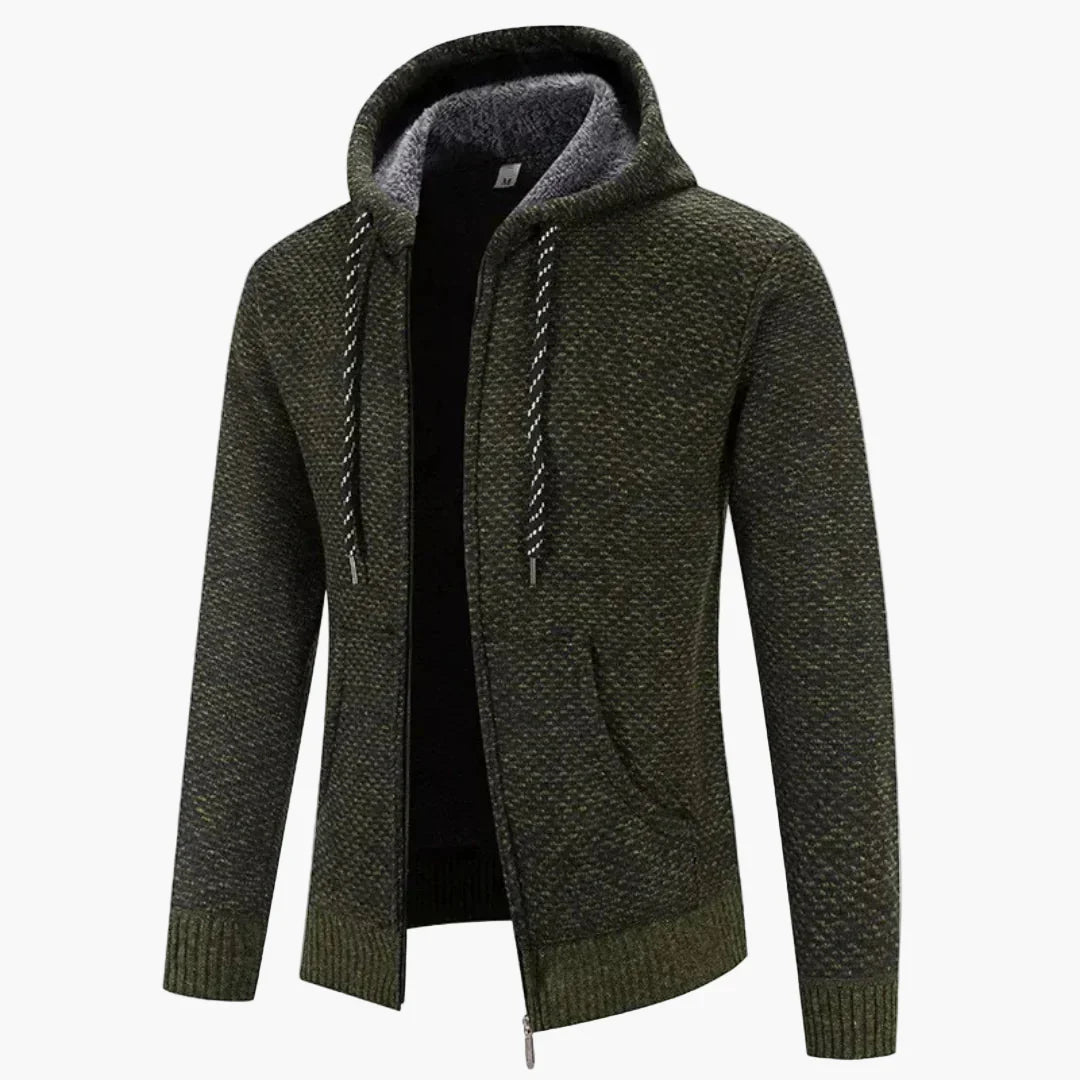 Mirla | Stickad Hoodie med Huva för Höst och Vinter - Bekväm Fritids-Hoodie med Dragkedja-Eva Jonsson