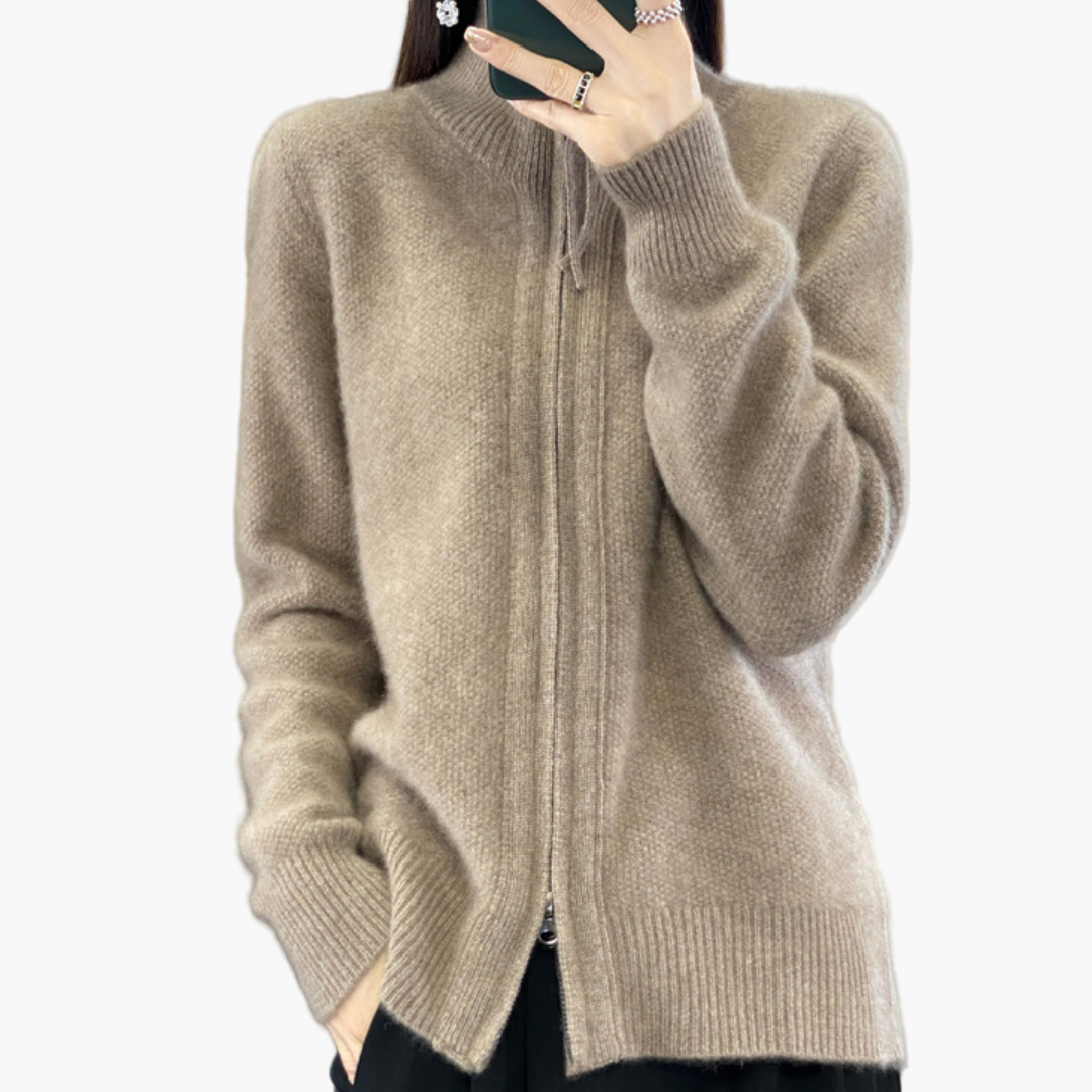 Mirla | Stickad Jacka med Dragkedja - Elegant Casual Stil för Vardag och Kontor-Eva Jonsson