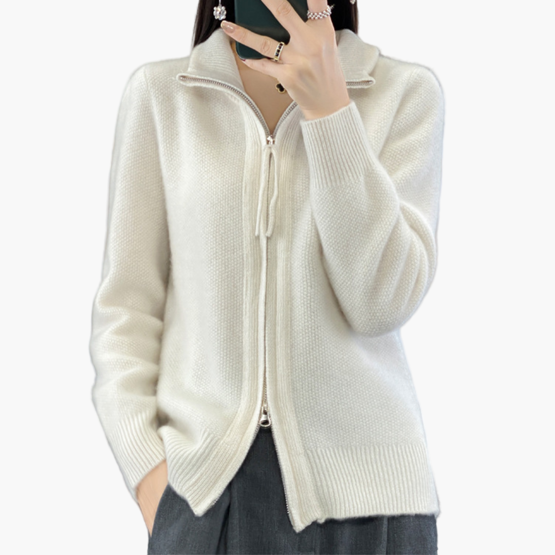 Mirla | Stickad Jacka med Dragkedja - Elegant Casual Stil för Vardag och Kontor-Eva Jonsson