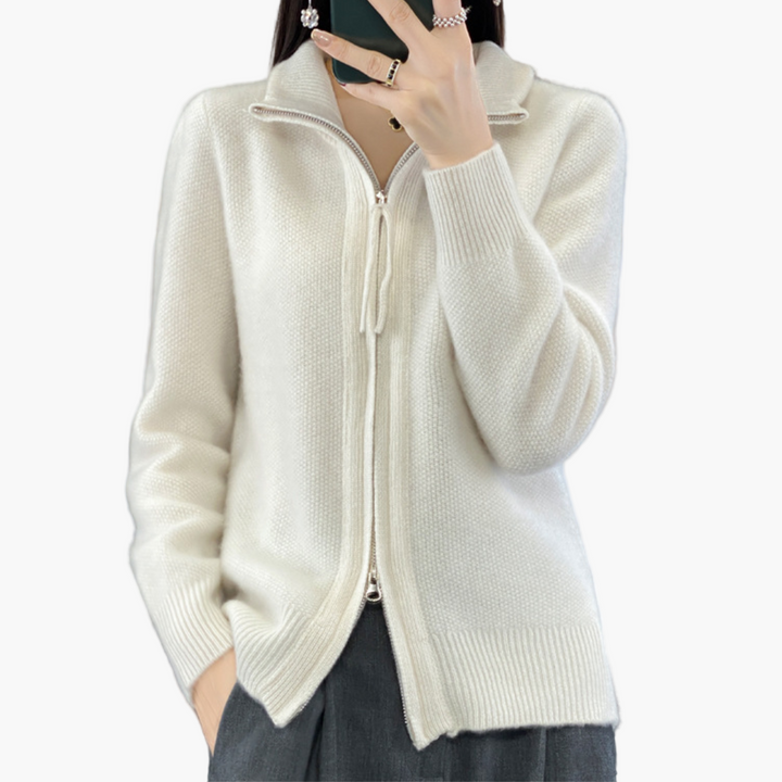 Mirla | Stickad Jacka med Dragkedja - Elegant Casual Stil för Vardag och Kontor-Eva Jonsson