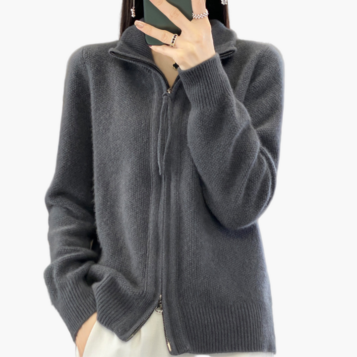 Mirla | Stickad Jacka med Dragkedja - Elegant Casual Stil för Vardag och Kontor-Eva Jonsson