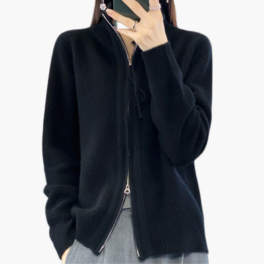 Mirla | Stickad Jacka med Dragkedja - Elegant Casual Stil för Vardag och Kontor-Eva Jonsson