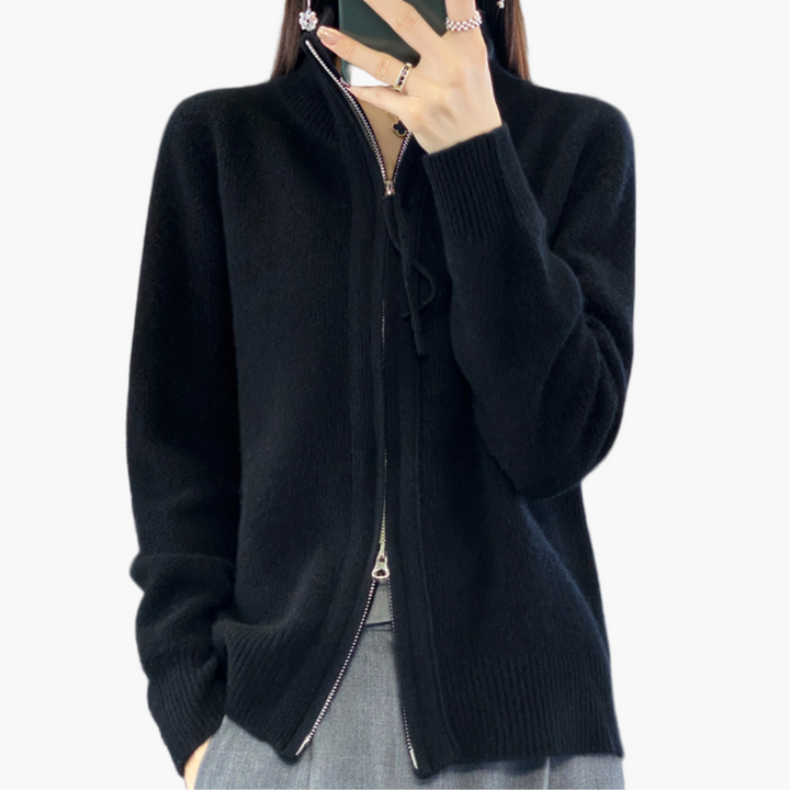 Mirla | Stickad Jacka med Dragkedja - Elegant Casual Stil för Vardag och Kontor-Eva Jonsson