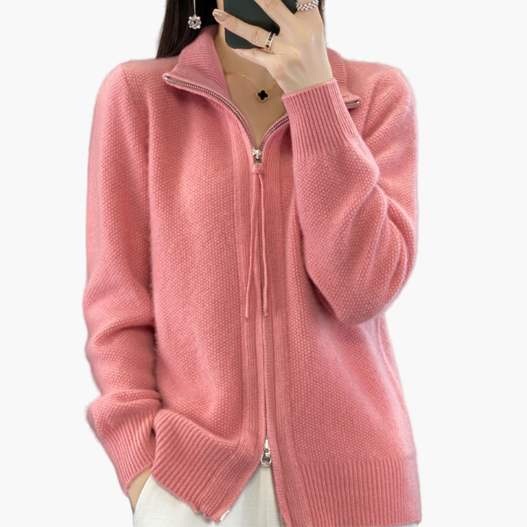 Mirla | Stickad Jacka med Dragkedja - Elegant Casual Stil för Vardag och Kontor-Eva Jonsson