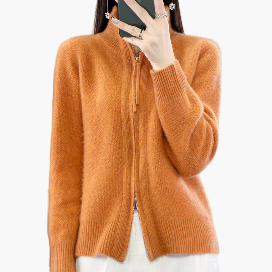Mirla | Stickad Jacka med Dragkedja - Elegant Casual Stil för Vardag och Kontor-Eva Jonsson