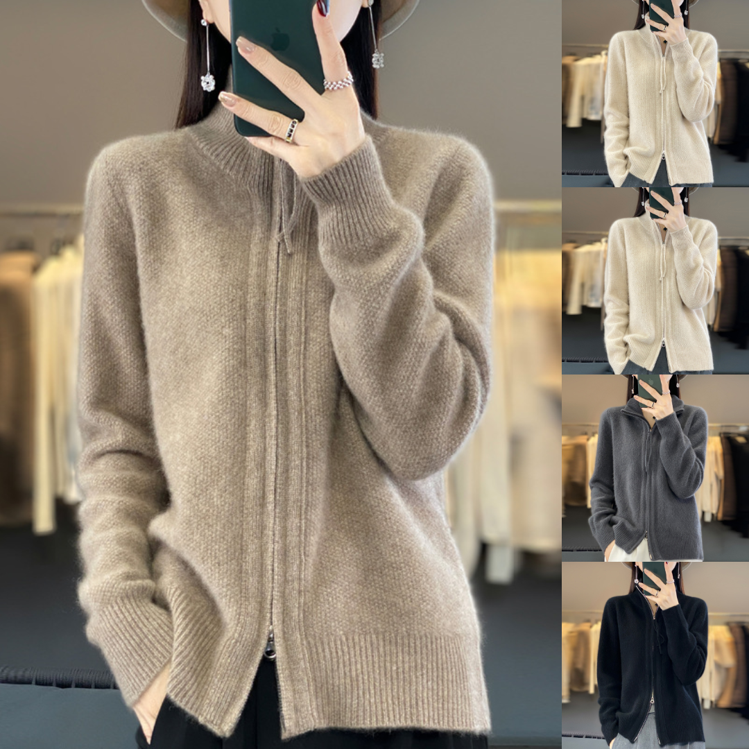 Mirla | Stickad Jacka med Dragkedja - Elegant Casual Stil för Vardag och Kontor-Eva Jonsson