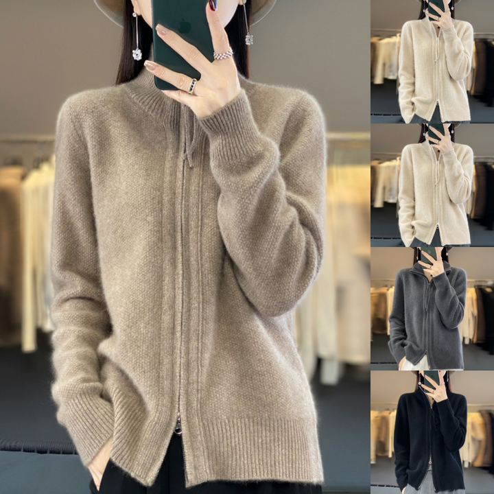 Mirla | Stickad Jacka med Dragkedja - Elegant Casual Stil för Vardag och Kontor-Eva Jonsson