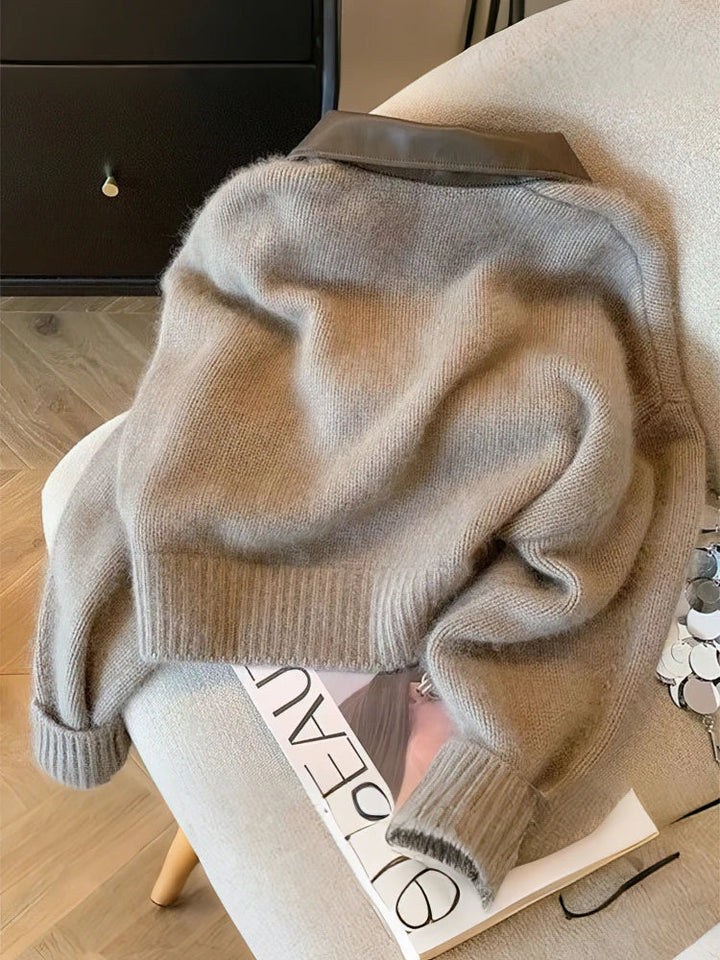 Mirla | Stickad Jacka med Dragkedja och Elegant Krage - Moderiktig Cropped Cardigan för Vardag och Kontor-Eva Jonsson