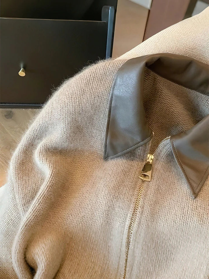 Mirla | Stickad Jacka med Dragkedja och Elegant Krage - Moderiktig Cropped Cardigan för Vardag och Kontor-Eva Jonsson