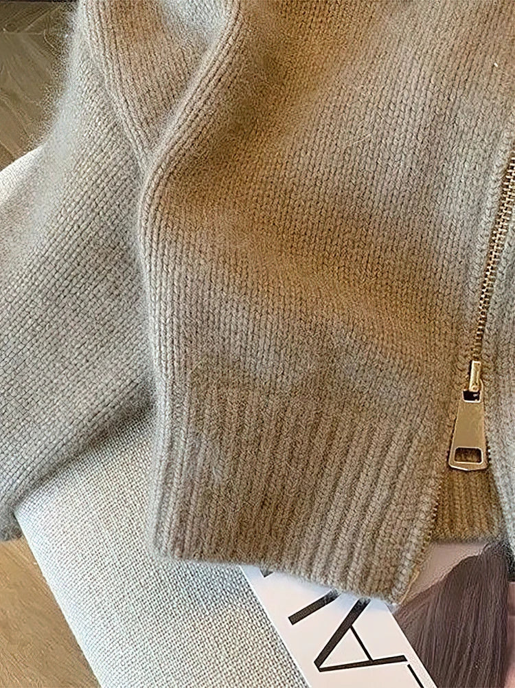 Mirla | Stickad Jacka med Dragkedja och Elegant Krage - Moderiktig Cropped Cardigan för Vardag och Kontor-Eva Jonsson