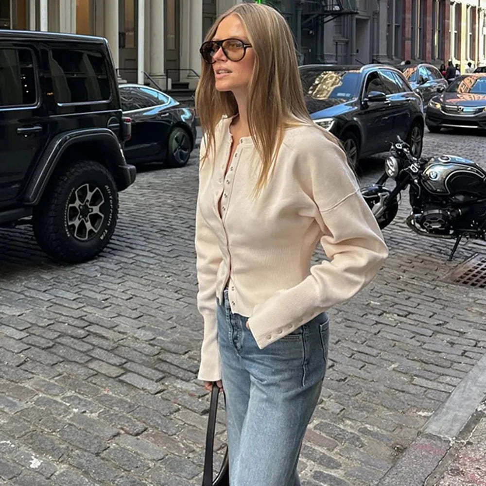 Mirla | Stickad Jacka med Rundhals-Eva Jonsson
