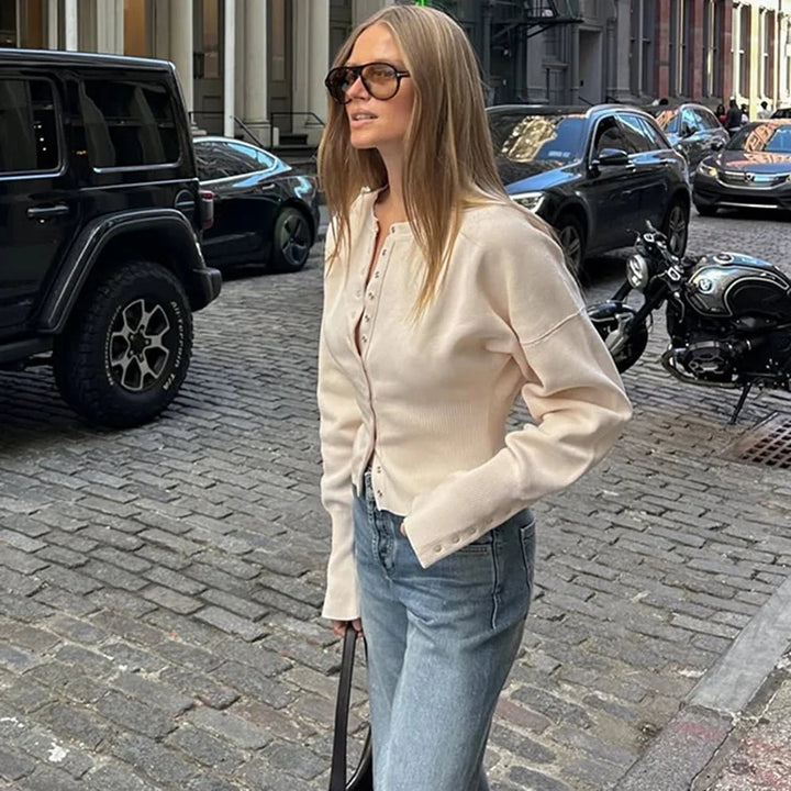 Mirla | Stickad Jacka med Rundhals-Eva Jonsson