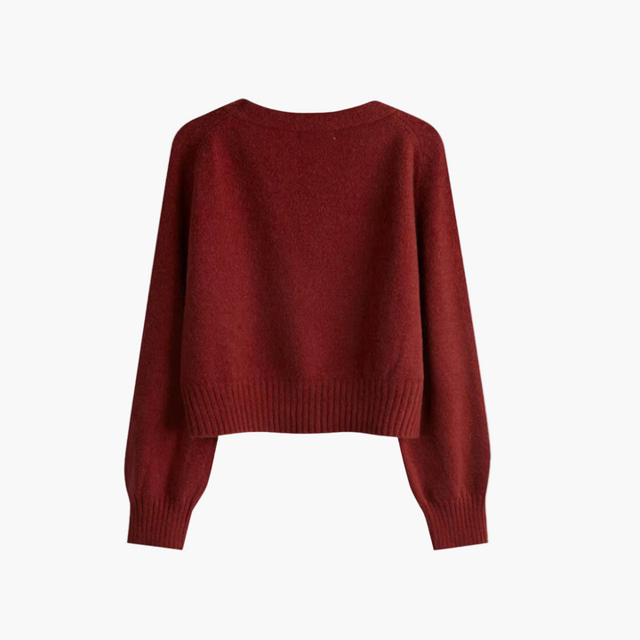 Mirla | Stickad Jacka med V-Hals och Sned Knappslå - Modern Cardigan för Vardag och Kontor-Eva Jonsson