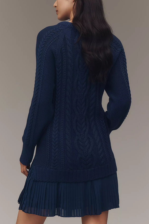 Mirla | Stickad Klänning med Plisserad Chiffon Nederkant-Eva Jonsson