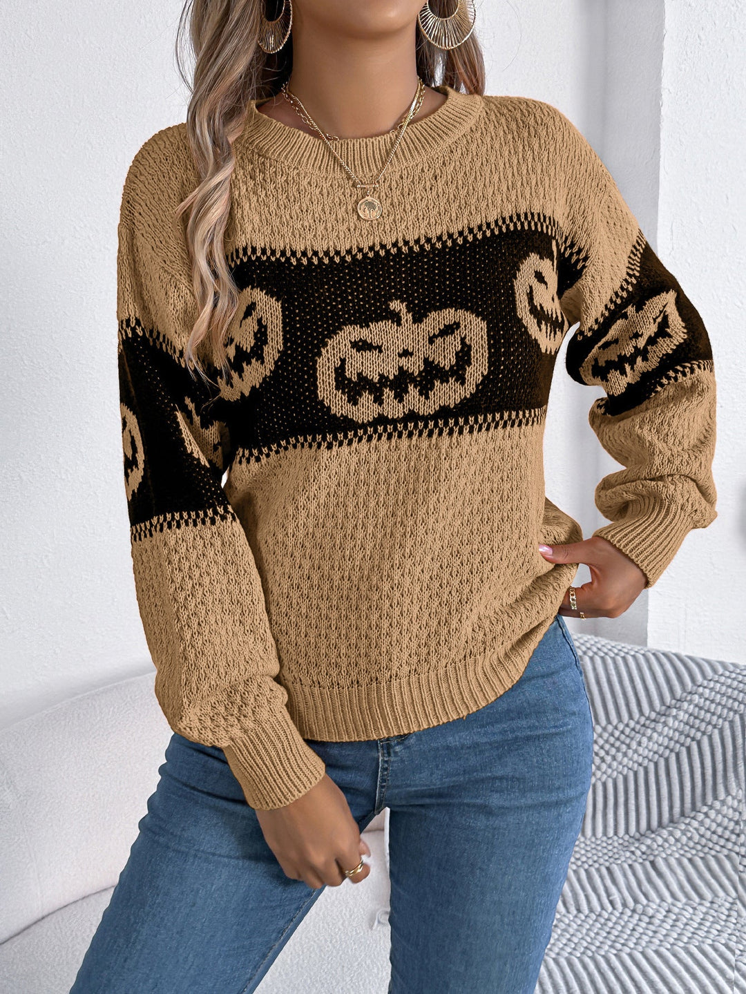 Mirla | Stickad Tröja med Pumpa-Motiv-Eva Jonsson