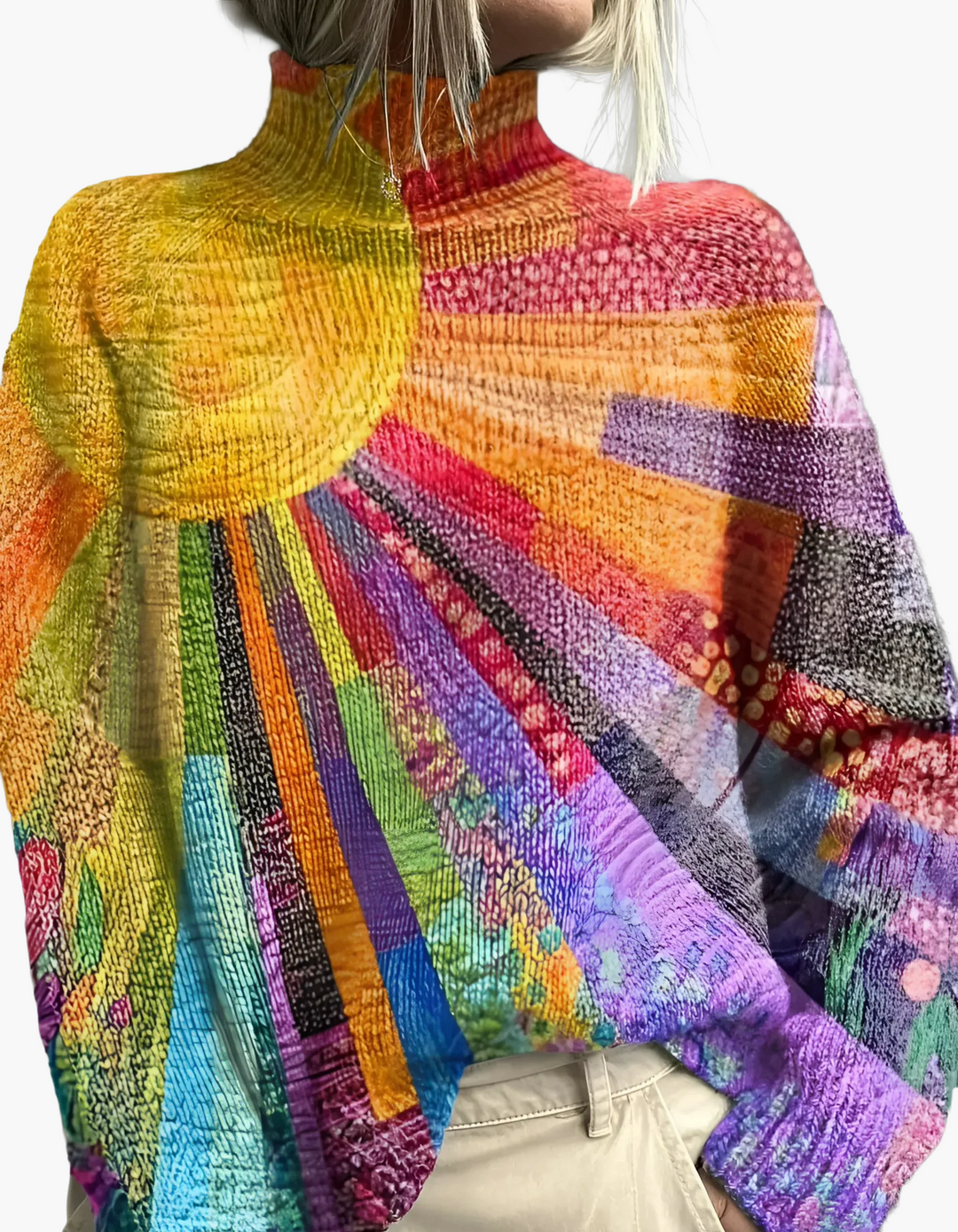 Mirla | Stickad Tröja med Rullkrage - Konstnärlig Boho-Stil, Perfekt för Vardag & Fritid-Eva Jonsson