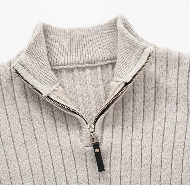 Mirla | Stickad Tröja med Ståkrage och Halvdragkedja - Elegant Avslappnad och Affärslook-Eva Jonsson