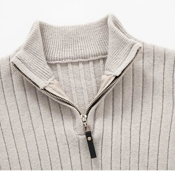 Mirla | Stickad Tröja med Ståkrage och Halvdragkedja - Elegant Avslappnad och Affärslook-Eva Jonsson