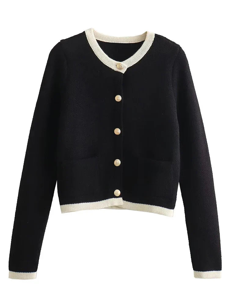 Mirla | Stickad cardigan med rundad hals-Eva Jonsson