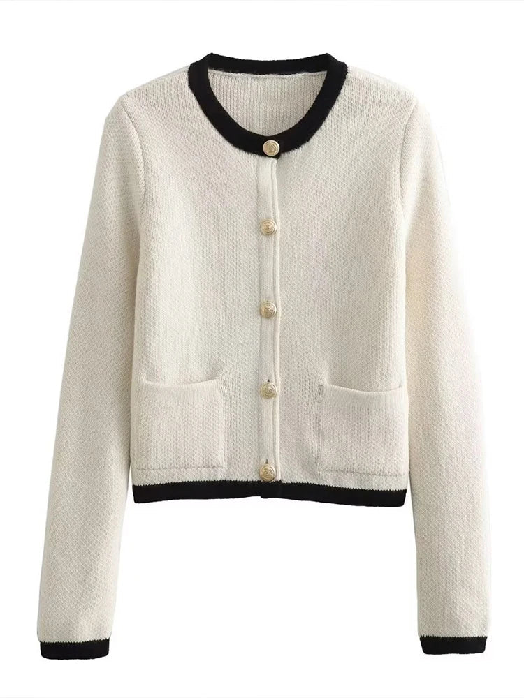 Mirla | Stickad cardigan med rundad hals-Eva Jonsson