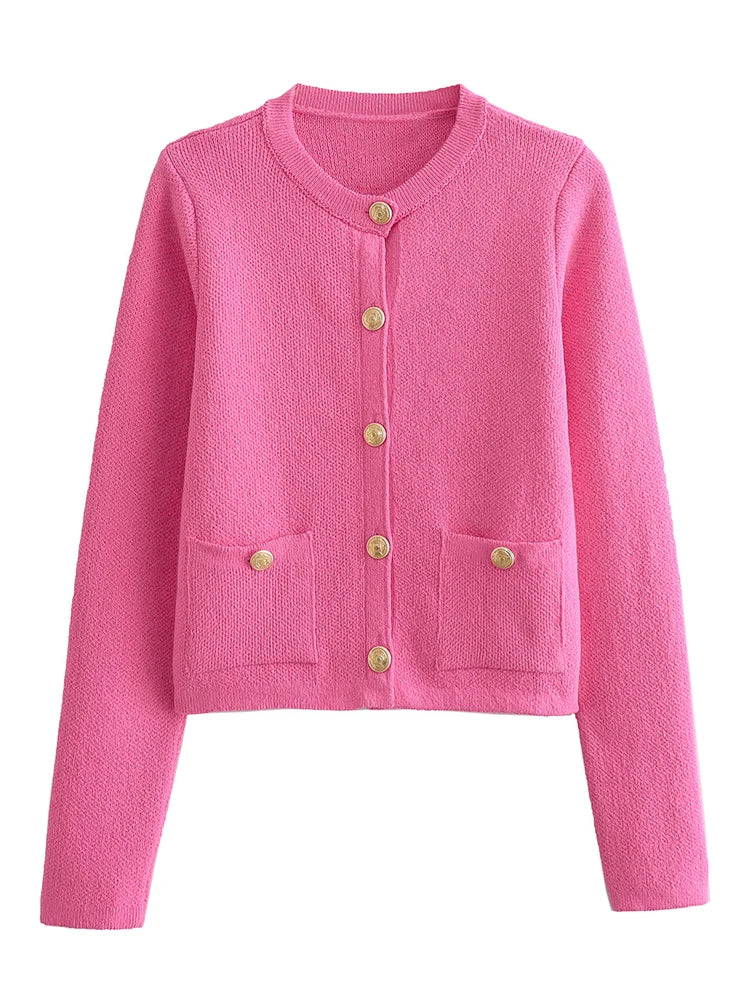 Mirla | Stickad cardigan med rundad hals-Eva Jonsson