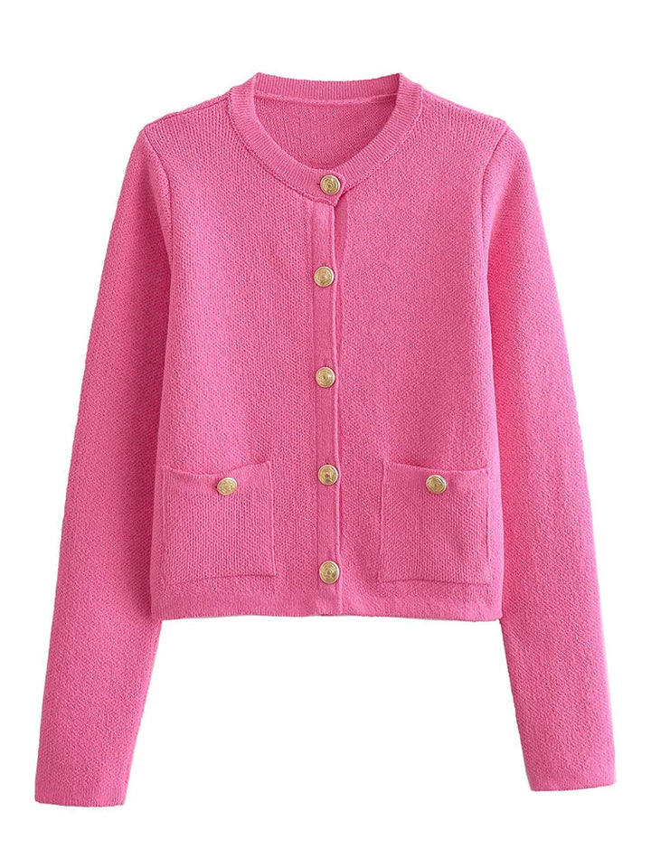 Mirla | Stickad cardigan med rundad hals-Eva Jonsson