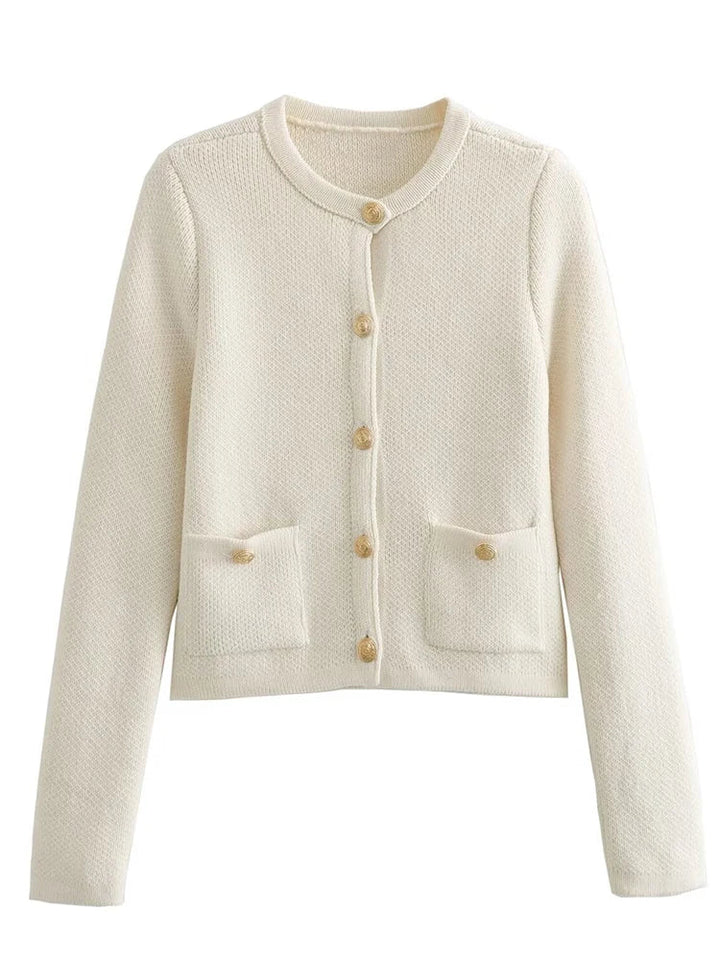 Mirla | Stickad cardigan med rundad hals-Eva Jonsson