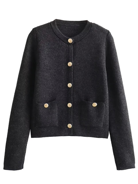 Mirla | Stickad cardigan med rundad hals-Eva Jonsson
