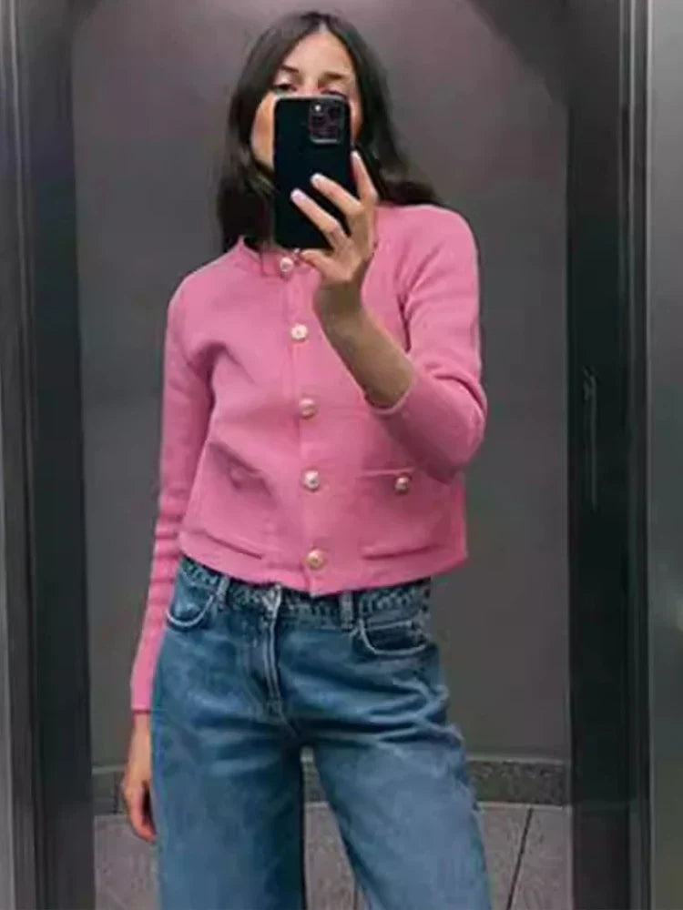 Mirla | Stickad cardigan med rundad hals-Eva Jonsson