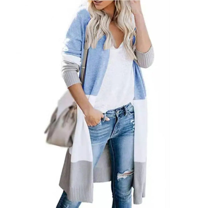 Mirla | Stickad jacka med färgblock och öppen front-Eva Jonsson