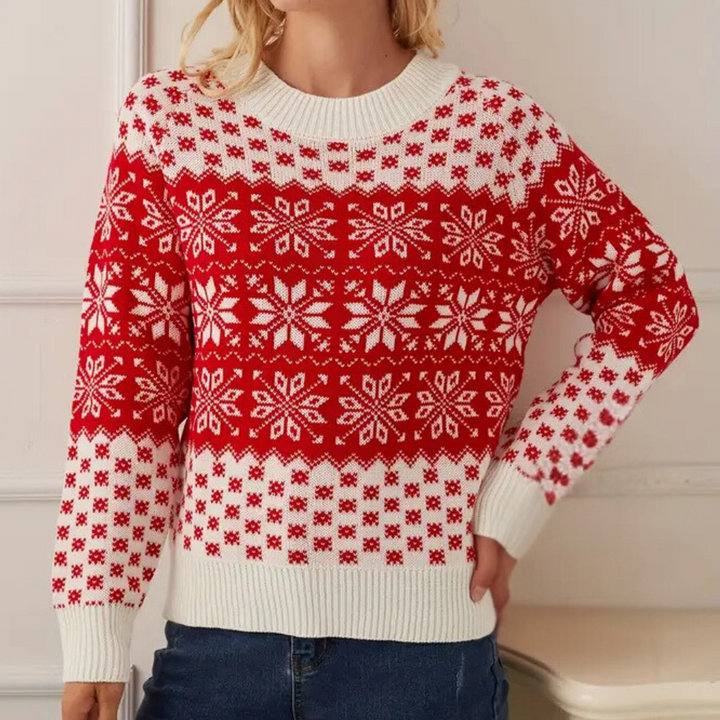 Mirla | Stickad jultröja dam snöflingedesign-Eva Jonsson