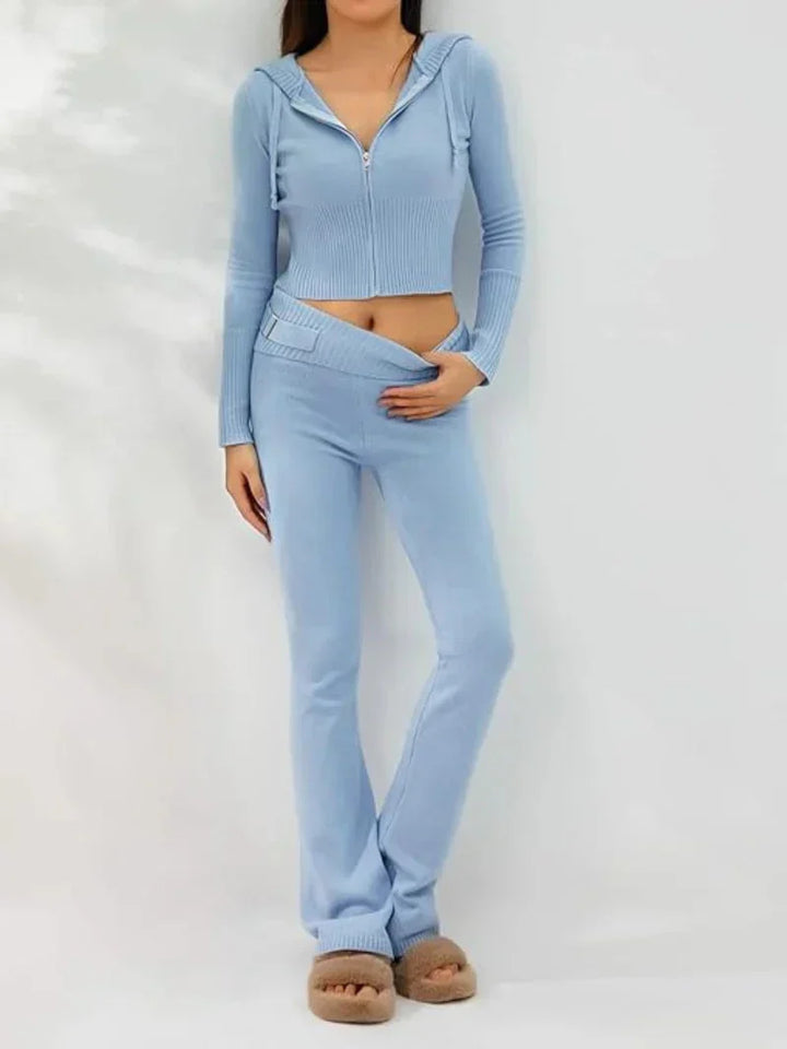 Mirla | Stickad set med huva, stickad cardigan, stickad set loungewear för damer-Eva Jonsson