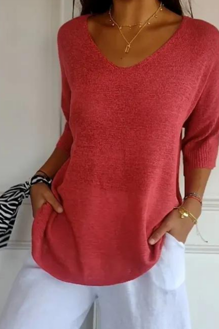 Mirla | Stickad topp med V-hals-Eva Jonsson
