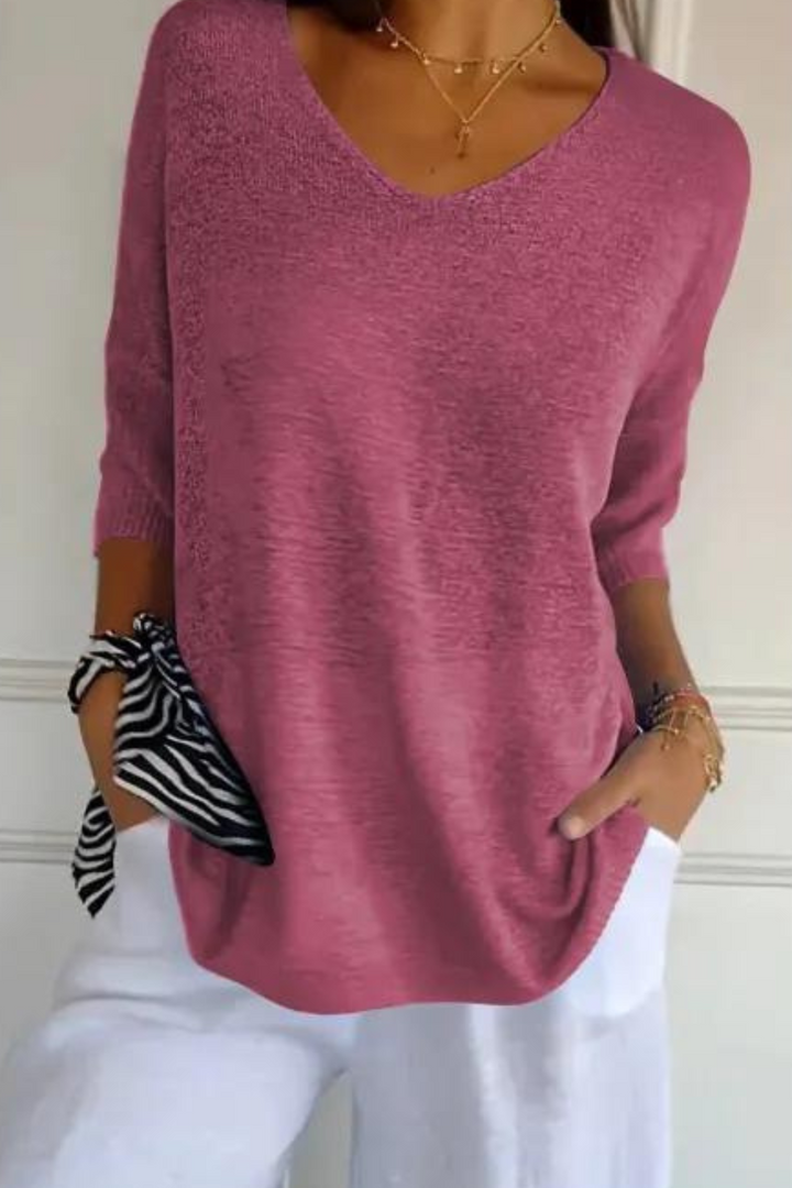 Mirla | Stickad topp med V-hals-Eva Jonsson