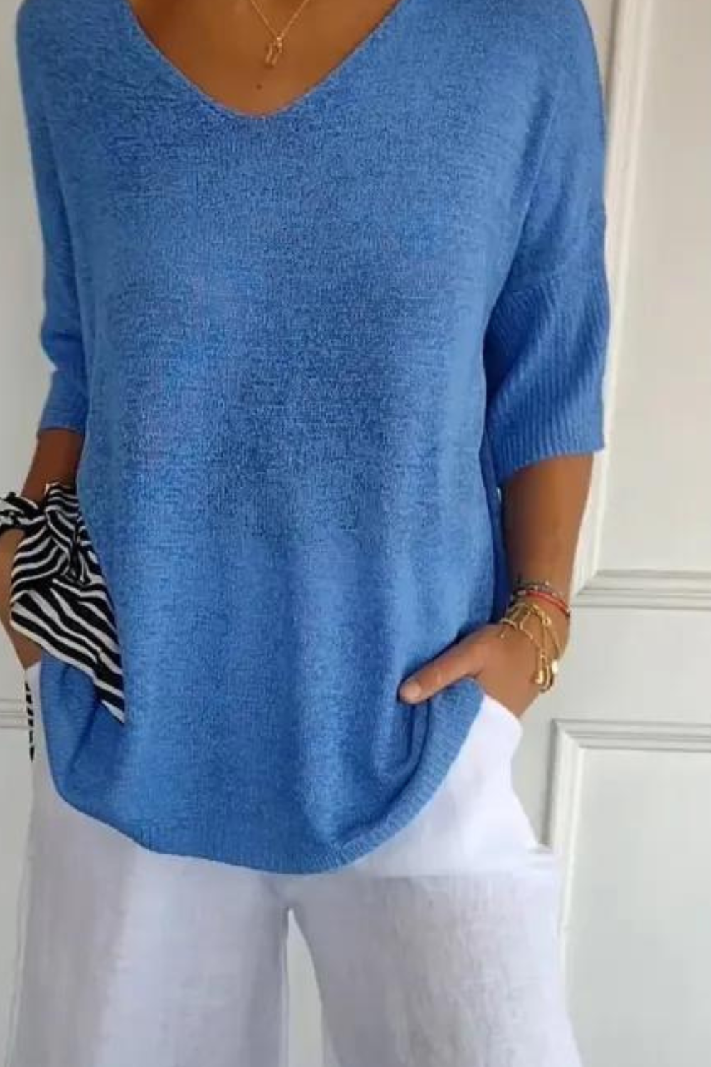 Mirla | Stickad topp med V-hals-Eva Jonsson