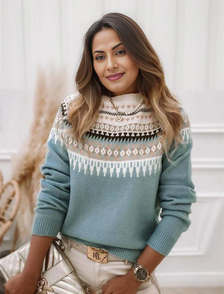 Mirla | Stickad tröja Fair Isle-mönster Rundhalsad Mjuk och Varm-Eva Jonsson